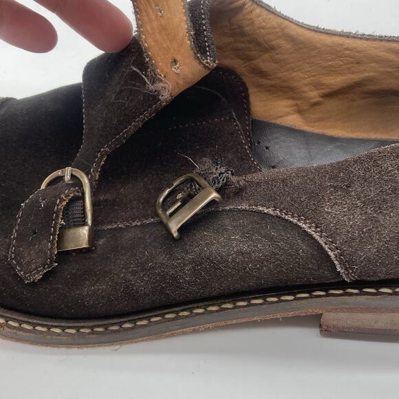 Mens Size 8.5 Beckett Simonon Suede Brown Double Monk Strap Cap Toe Shoes - Picture 11 of 12